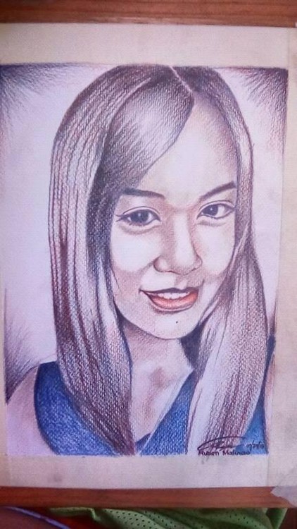 freehandself studyportrait studymedium colour pencilon water color padw