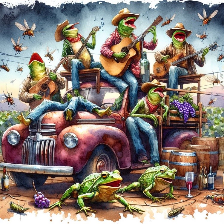 Group of Frogs playing music