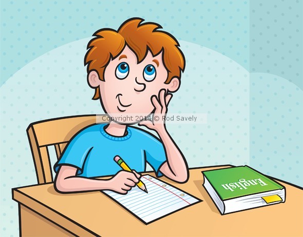 Kid Thinking What To Write
