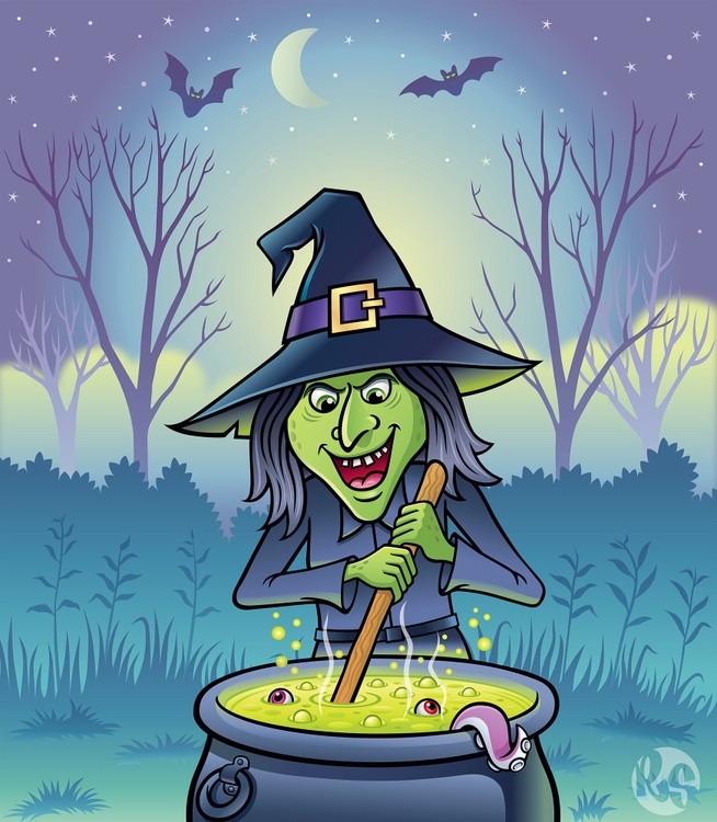 Wicked Witch Stirring Bubbling Cauldron