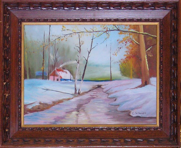 Cottage w Snow wood frame
