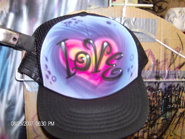 airbrushed love on hat