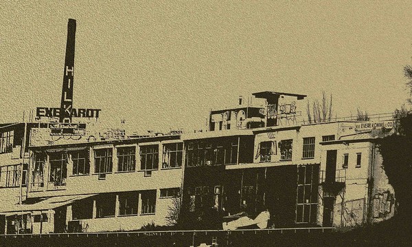 obsolete industrial object, closed paint factory
