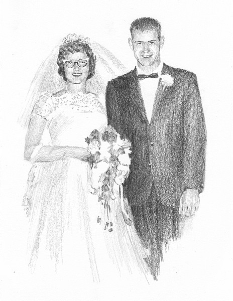 50's newlyweds pencil drawing