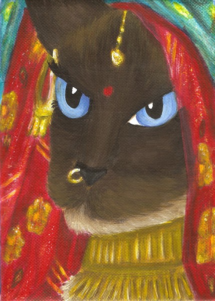 Cat Art Indian Siamese Sari