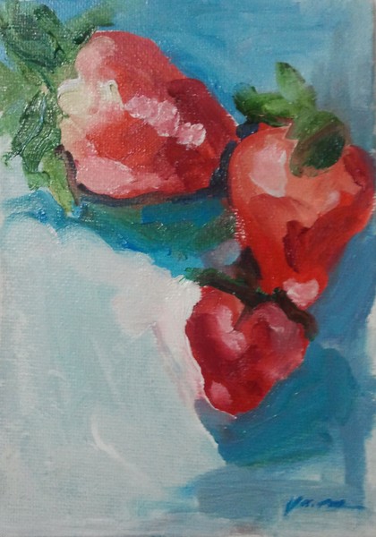 Oil painting modern still life strawberries