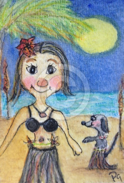 Hawaiian Moon Dance ACEO - Island Girl Series