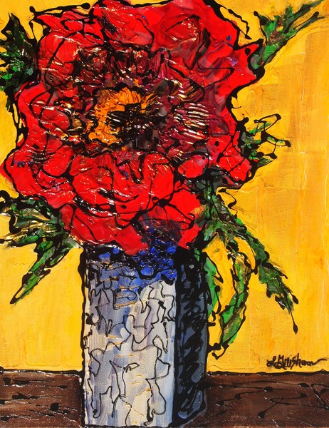 Red Flower Square Vase