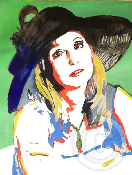 beth h watercolor 12 x 16 black hat fin