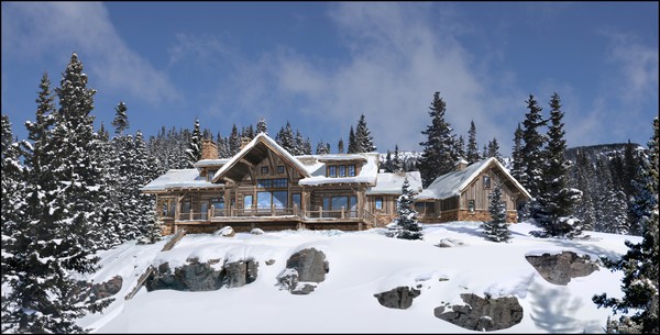 DIGITAL RENDITION SKI LODGE IN BACKCOUNTRY
