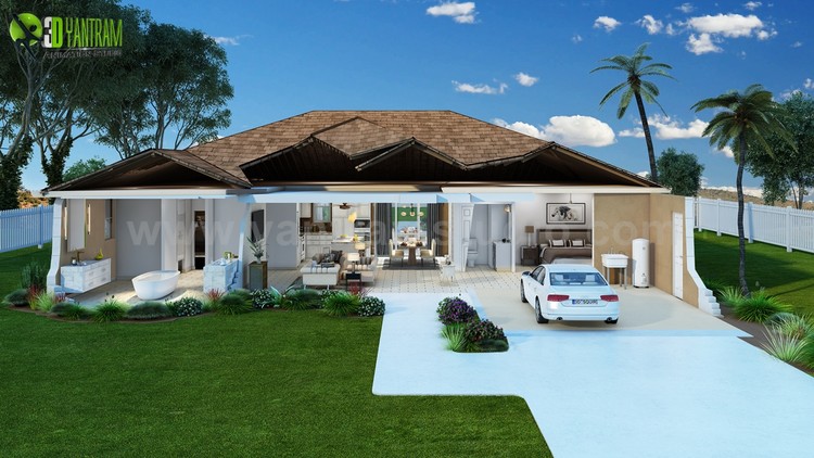 House Cut Section Features Landscape ideas by Yantram 3d animation studio California, USA