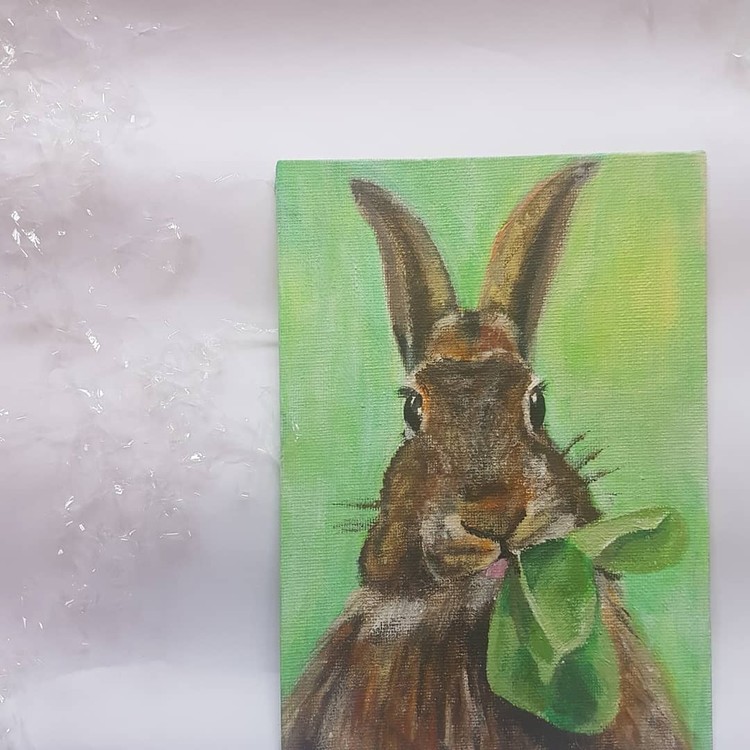 brown rabbit in acrylics on small canvas 2019