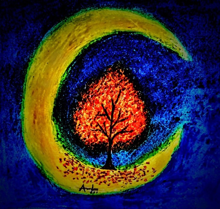 Oil pastel scenery art.. 