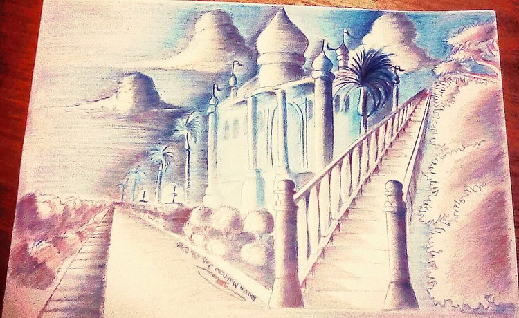 doneperspective studytwo colour pencil blue  redon vellum