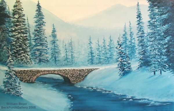 2005-007HaC 24x36 Stone Bridge Mountain Stream