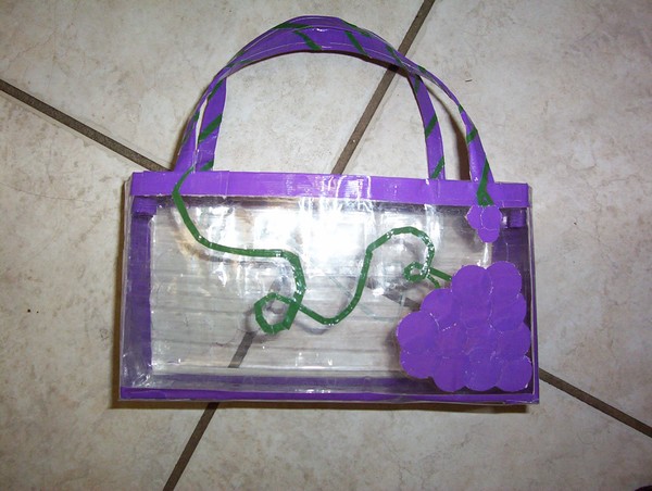 duct tape handbag, clear, purple (grapes)