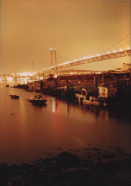 Forth Road Bridge on a dark and wet night