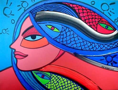 Woman's head with fish