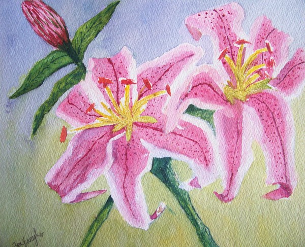 PINK LILLIES-WATERCOLOUR