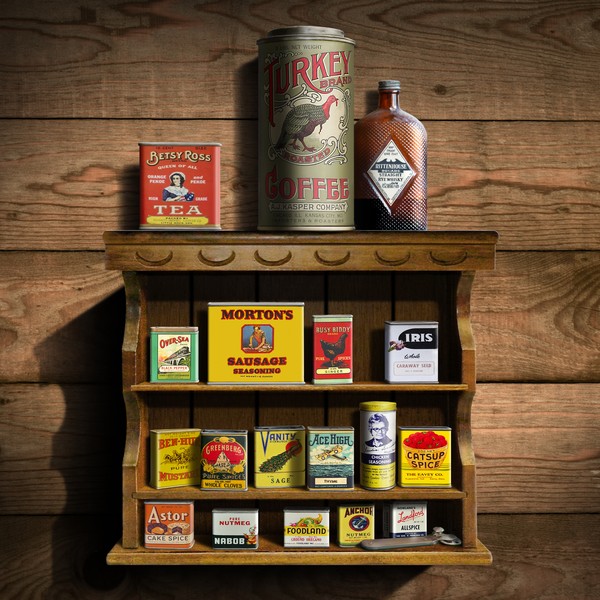 Vintage Spice Rack & Tins - Square Format