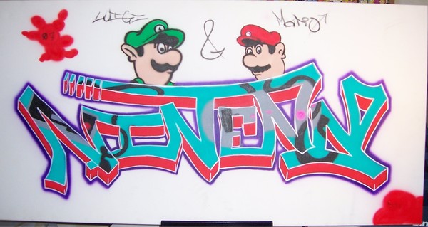 Nintendo NES Mario Luigi Airbrush Tag