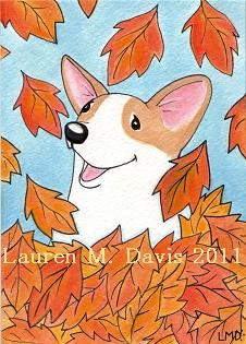 Welsh Corgi Dog Painting Folk 5x7 Lauren Davis Art