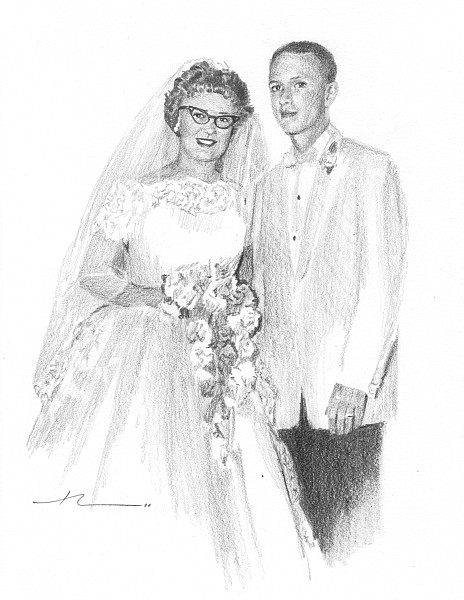 50's newlyweds pencil portrait