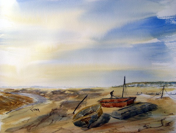 Near Boatyard at Uphill, Somerset Watercolour