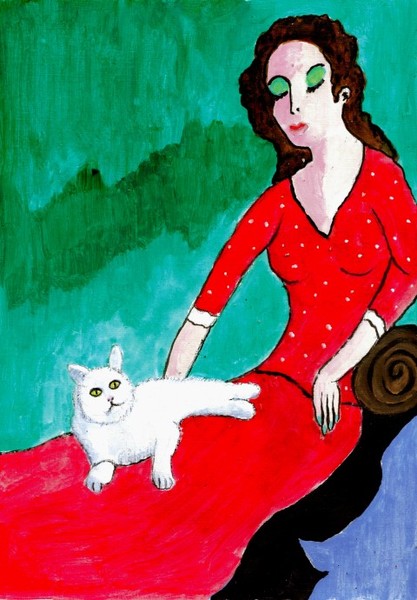 WOMAN WITH A WHITE CAT