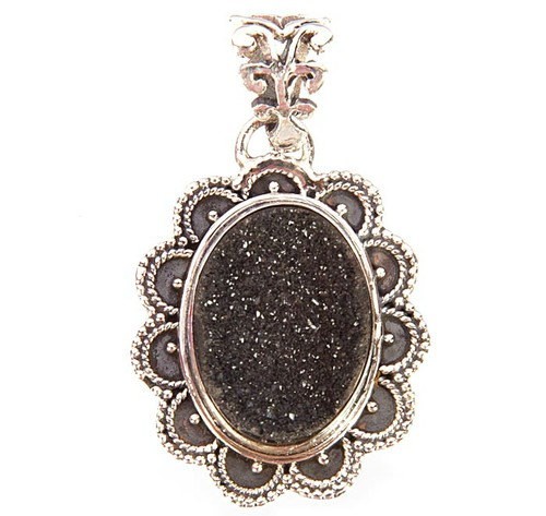 Sterling Silver Black Onyx Druzy Pendant