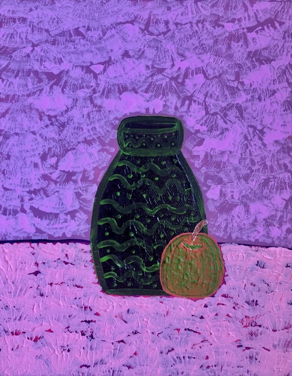 Still life with vase and apple