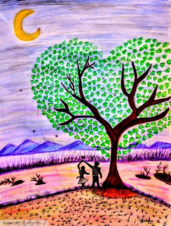Color pencil couple landscape art 