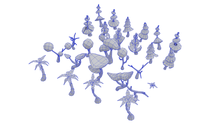 Low Poly Stylized Tree-Pack Wireframe