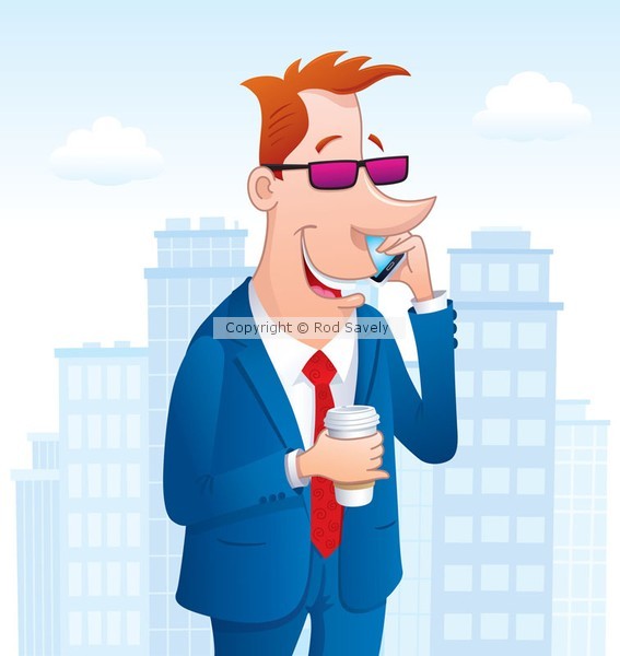 Business Man on a Cell Phone with Coffee