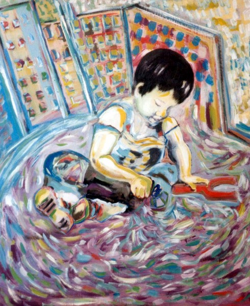 Boy in a fountain