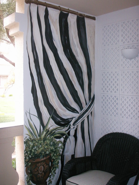 Patio Mural stripe Drapery,and greenery