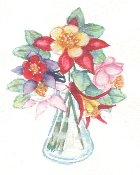 VASE OF COLUMBINES