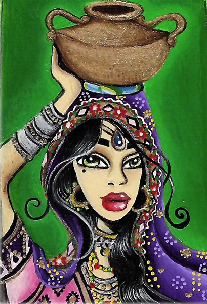 ACEO 3x5 Water girl from the village
