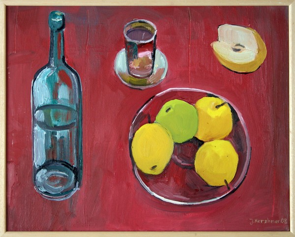Still life with the bottle and fruits