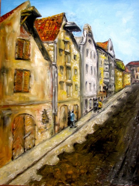 Old town sityscape oil painting