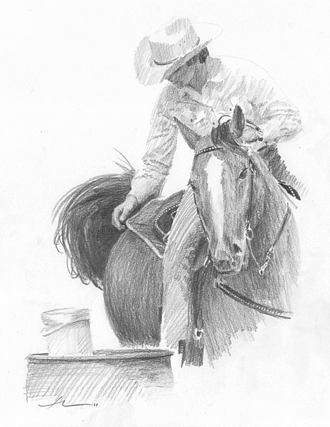 horse rider pencil portrait