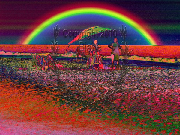 Family at the beach rainbow edit