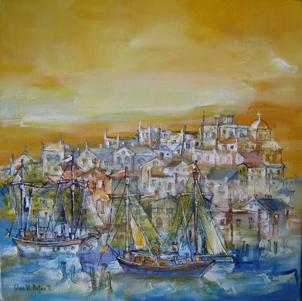 'HARBOUR IN GREECE-OIL on CANVAS
