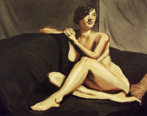 Nude and Black Couch