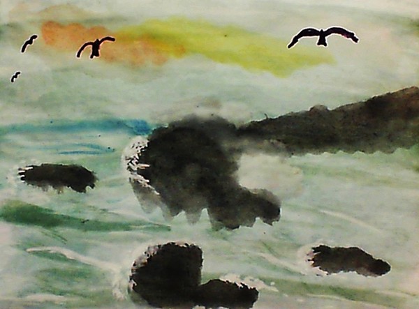 Ocean lapping at the rocks