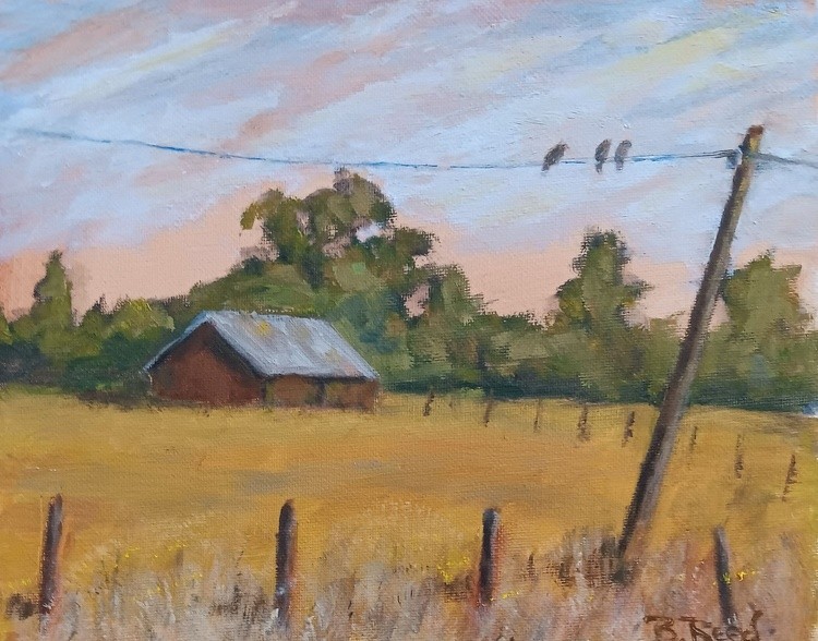 Birds on a Wire - oil 8 x 10