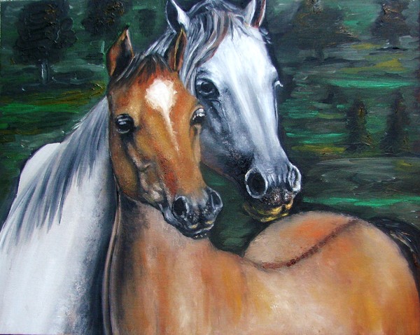 Two horses original oil painting
