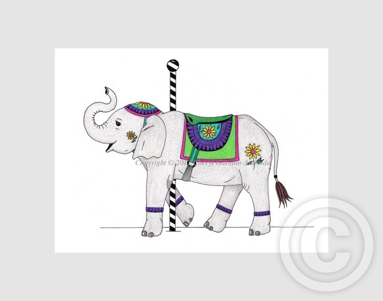 Carousel Elephant Whimsical Illustration