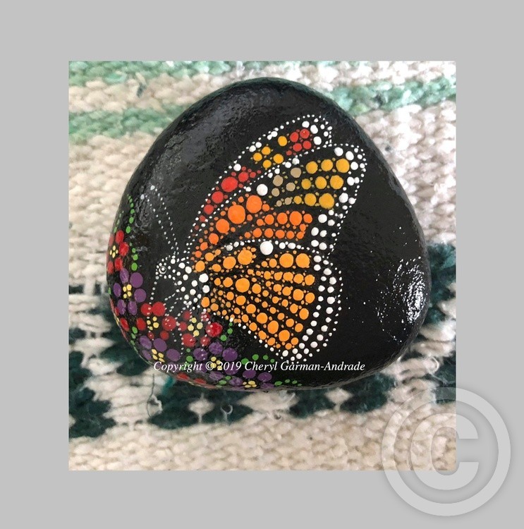 Monarch Butterfly Dot Art River Stone