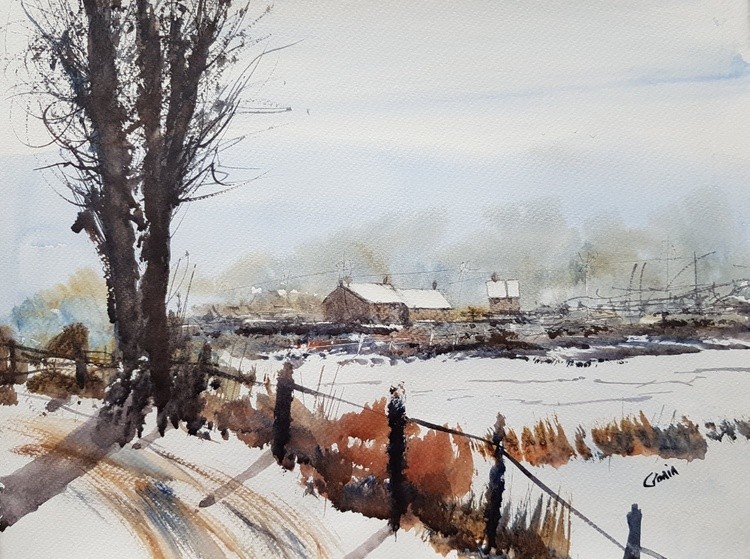 Winter in the Village Watercolour Painting by Steven Cronin